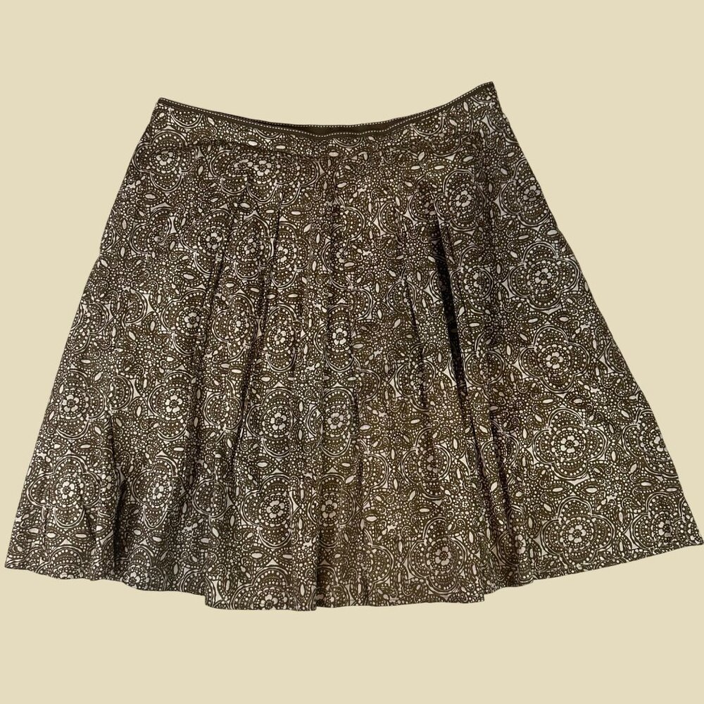 Forth & Towne Edition Olive Brown Cotton Lined Skirt Size 14 w/ Pleats Preppy